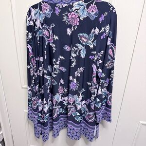 Susan Graver Navy and Purple Floral Blouse